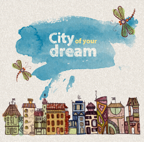 Hand drawn dreams city design vector 01