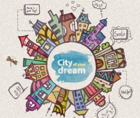 Hand drawn dreams city design vector 02