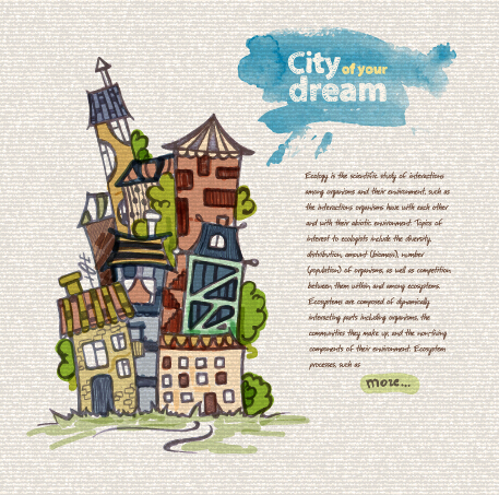 Hand drawn dreams city design vector 03