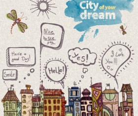Hand drawn dreams city design vector 04