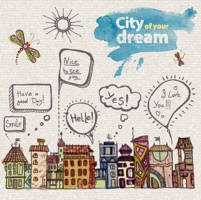 Hand drawn dreams city design vector 04