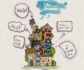 Hand drawn dreams city design vector 05
