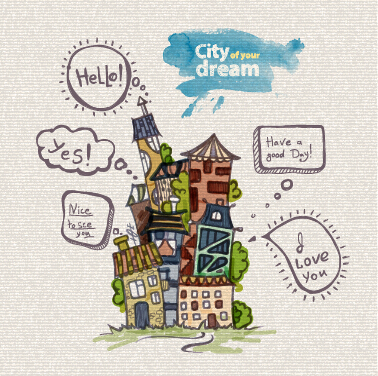 Hand drawn dreams city design vector 05