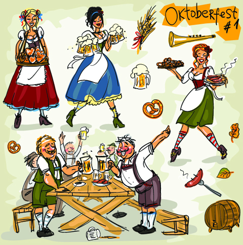 Hand drawn oktoberfest and people vector 01
