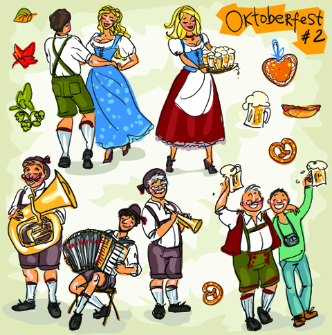 Hand drawn oktoberfest and people vector 02