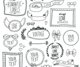 Hand drawn romantic frame with ornaments elements vector 01