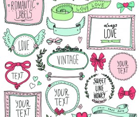Hand drawn romantic frame with ornaments elements vector 02