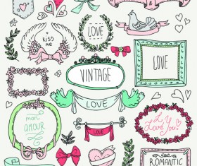 Hand drawn romantic frame with ornaments elements vector 03