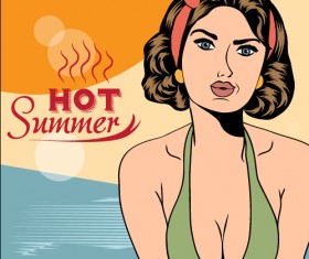 Hot summer sexy woman vector background 01