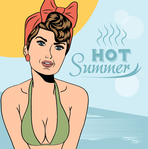 Hot summer sexy woman vector background 04