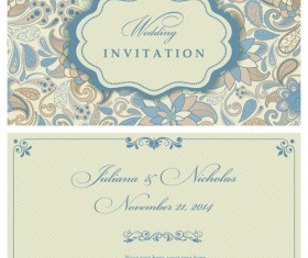 Light color floral wedding invitations vector 02