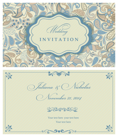 Light color floral wedding invitations vector 02