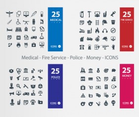 Medical - Fire Service - Police - Money icons vector