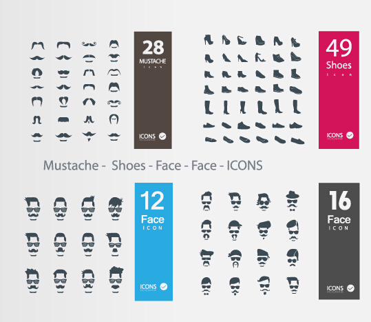 Mustache - Shoes - Face icons vector