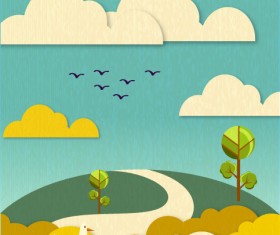 Paper cartoon natural scenery vector graphic