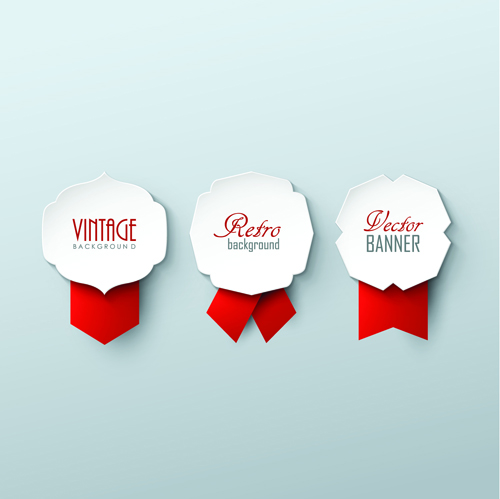 Paper labels and red ribbon vector 01