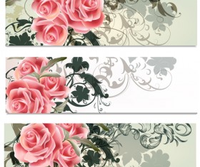 Pink flowers with floral banners vector