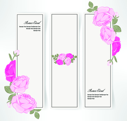 Pink rose banner vector material 02