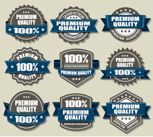 Premium Quality labels and blue ribbon vector