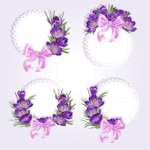 Purple flower with bow vector cards 01