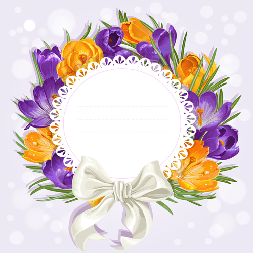 Purple flower with bow vector cards 02