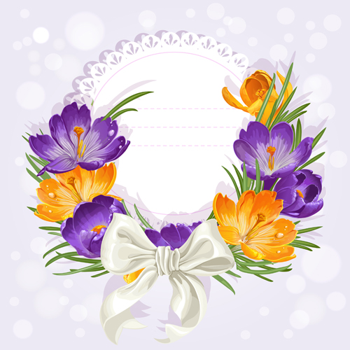 Purple flower with bow vector cards 03