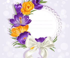 Purple flower with bow vector cards 04
