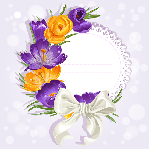 Purple flower with bow vector cards 04