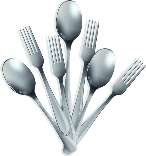 Realistic kitchen cutlery design vector graphics 02