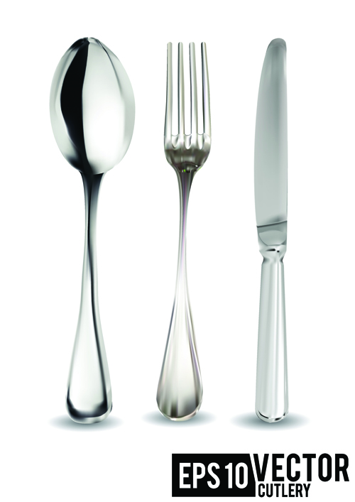 Realistic kitchen cutlery design vector graphics 05