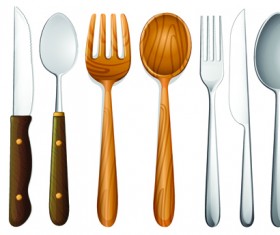 Realistic kitchen cutlery design vector graphics 08