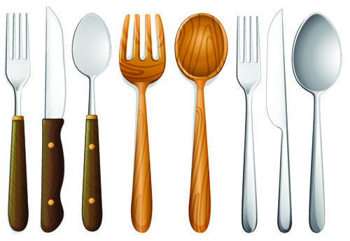 Realistic kitchen cutlery design vector graphics 08