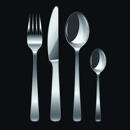 Realistic kitchen cutlery design vector graphics 09