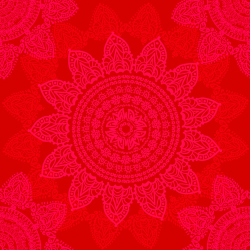 Red round floral vector seamless pattern