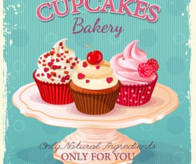 Retro advertising poster cupcakes vector 01