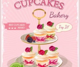 Retro advertising poster cupcakes vector 02