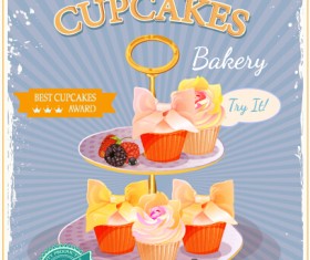 Retro advertising poster cupcakes vector 03