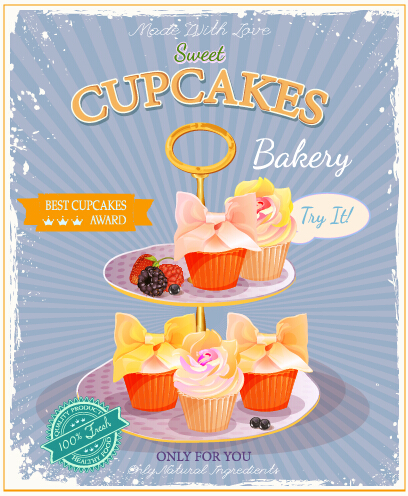 Retro advertising poster cupcakes vector 03