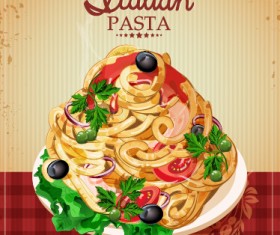 Retro italian pasta menu cover vector 01