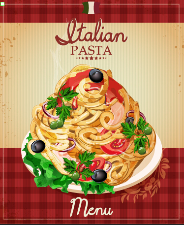Retro italian pasta menu cover vector 01