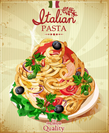 Retro italian pasta menu cover vector 02