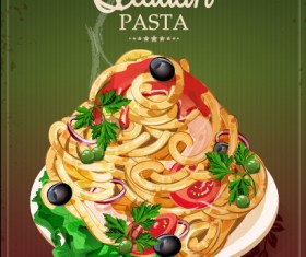 Retro italian pasta menu cover vector 04