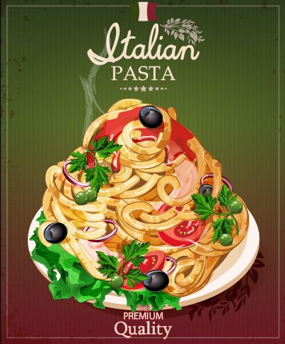 Retro italian pasta menu cover vector 04