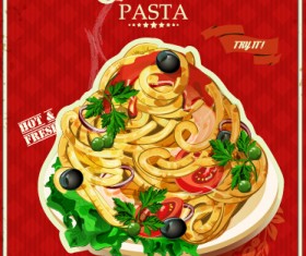 Retro italian pasta menu cover vector 05