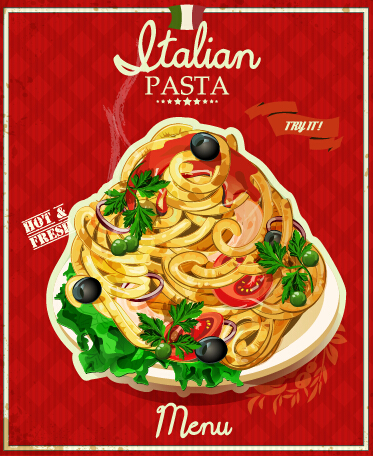 Retro italian pasta menu cover vector 05