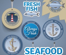 Retro tag and badge sea elements vector