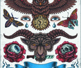 Retro tatoo creative design vector set 04