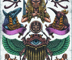 Retro tatoo creative design vector set 05