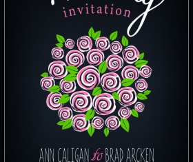 Romantic flowers wedding Invitations vector set 01