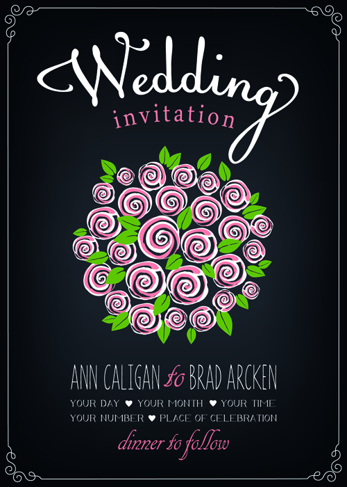 Romantic flowers wedding Invitations vector set 01